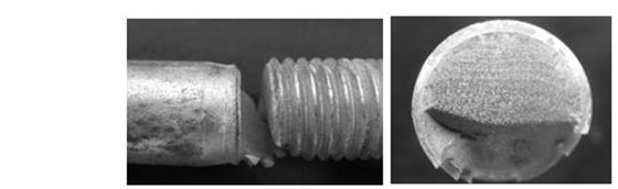 六角頭螺栓疲勞斷裂斷口形貌， 彩鋅螺栓疲勞斷裂斷口形貌
