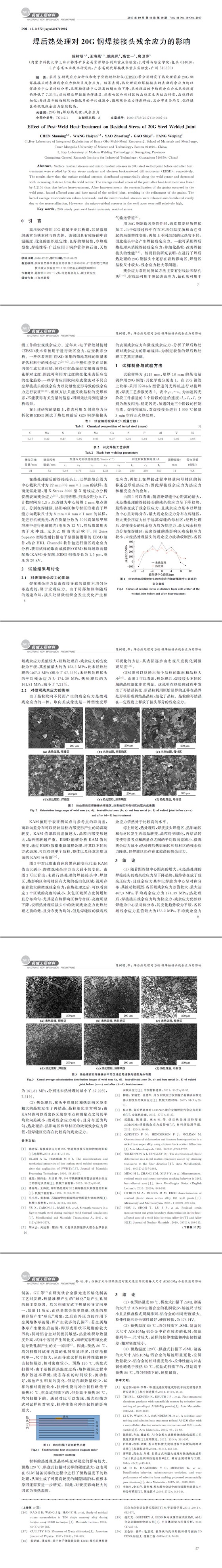 焊后熱處理對20G鋼焊接接頭殘余應力的影響