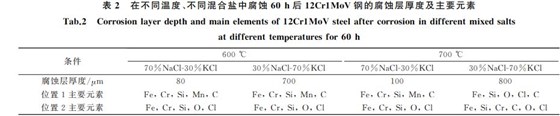 １２Cr１MoV鋼的腐蝕層厚度及主要元素