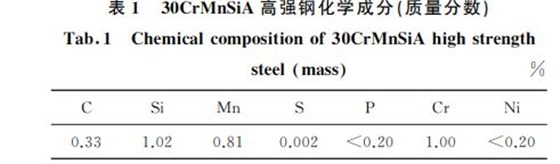 表１ ３０CrMnSiA高強鋼化學成分(質量分數(shù))