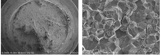 斷面宏觀形貌，裂紋源處斷口微觀形貌