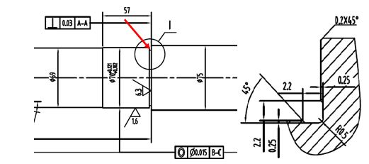 a 驅(qū)動(dòng)軸斷裂軸處的設(shè)計(jì)圖紙 b 箭頭處放大