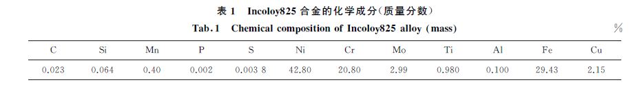 表１ Incoloy８２５合金的化學成分(質(zhì)量分數(shù))