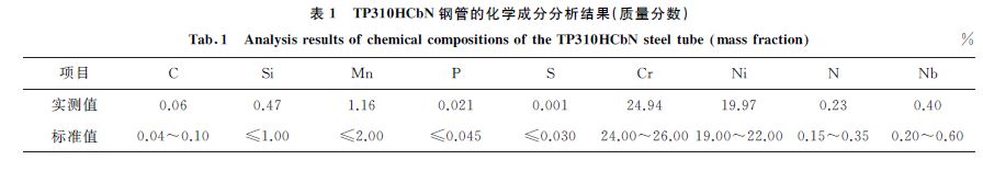 表１ TP３１０HCbN 鋼管的化學(xué)成分分析結(jié)果(質(zhì)量分數(shù))