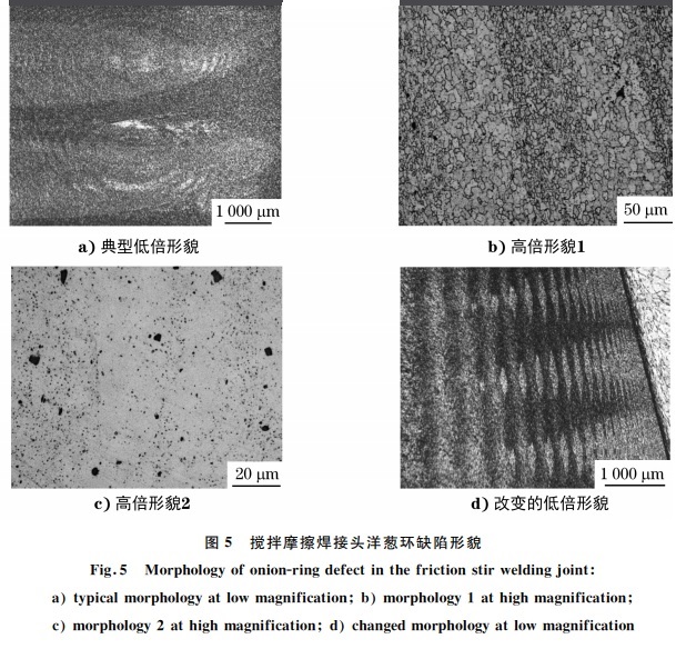 圖５ 攪拌摩擦焊接頭洋蔥環(huán)缺陷形貌