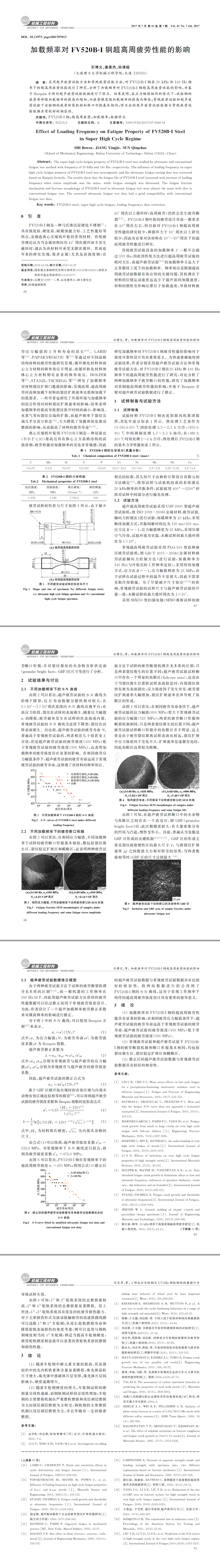 加載頻率對FV５２０BＧI鋼超高周疲勞性能的影響